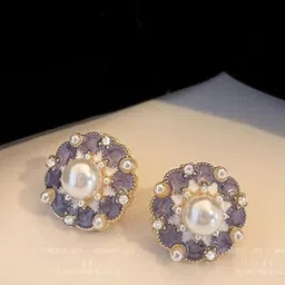 SZN Silver Plated Artificial Stones And Beads Circular Shape Studs-6