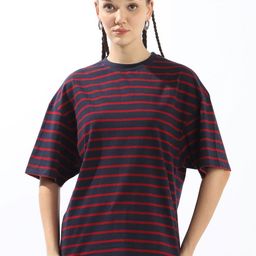 High Star Striped Drop-Shoulder Sleeves Pure Cotton Oversized T-shirt-image-62
