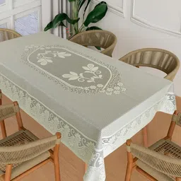 Homerz Cream-Coloured Floral Cotton 6-Seater Table Cover-53