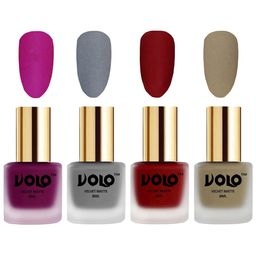 VOLO Set Of 4 Velvet Matte Nail Polish - 8 ml Each - Magenta-Tomato Red-Sand Nude-Grey-23