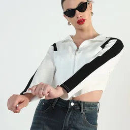 SHOWOFF Edition Women Colourblocked High-Low Short Top-image-24