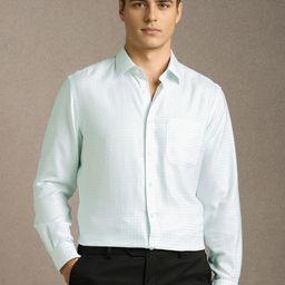Louis Philippe Spread Collar Checked Pure Cotton Formal Pocket Shirt-picture-2