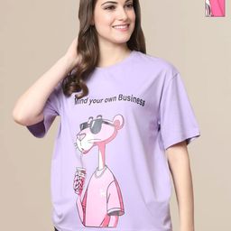 Mast & Harbour Women Pack of 2 Pink Panther Graphic Printed Cotton Oversized T-shirts-image-67