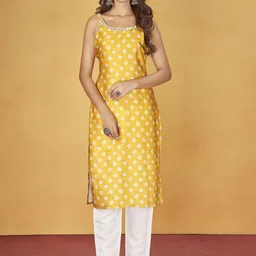 MINGORA Women Bandhani Printed Regular Mirror Work Kurta with Trousers-15