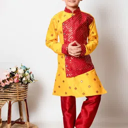 NFC CREATION Boys Embroidered Regular Sequinned Dupion Silk Kurta with Pyjamas image 1