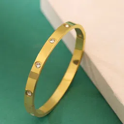 Yellow Chimes Stainless Steel Gold-Plated Crystals Stone-Studded Bangle-Style Bracelet-20