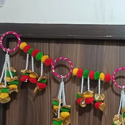 Nutts Pink & Yellow Pompom Gota Chakri Bandhanwar Festive Decor-picture-14