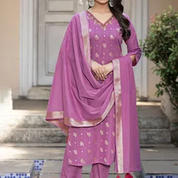 MITTOO Women Ethnic Motifs Woven Design Kurti with Trousers & Dupatta-picture-58
