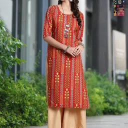 Moda Rapido Selection Of 3 Floral Printed Round Neck Straight Kurta-image-64