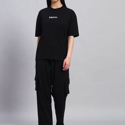 GRIFFEL Oversized-Fit Pure Cotton T-Shirt & Track Pants Co-Ord Set-image-12