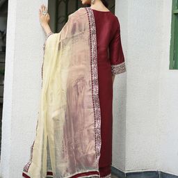 KALINI Women Ethnic Motifs Embroidered Regular Sequinned Kurta with Trousers & With Dupatta image 3