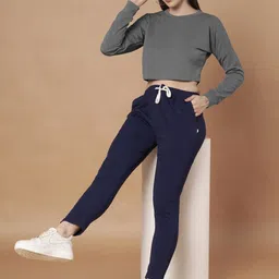 Moda Rapido Women Grey Solid Crop T-shirt With Long sleeves-picture-30