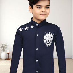 BAESD Boys Classic Regular Fit Band Collar Graphic Printed Cotton Casual Shirt-image-104