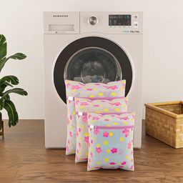Kuber Industries Pink 3 Pieces Sunflower Designed Reusable Laundry Bags With Zipper-16