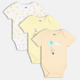MINI KLUB Infant Boys Pack Of 3 Printed Pure Cotton Bodysuit-image-22