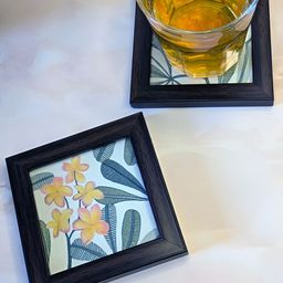 Abolee Homes 2-Pcs Yellow & Brown Frangipani PrintedCoaster-image-11