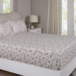 MASPAR Pink Printed Pure Cotton 300 TC Double Fitted Bedsheet Set 1.83 m x 1.98 m x 38 cm-image-35