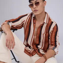VASTRADO Men Classic Slim Fit Multi Stripes Opaque Striped Casual Shirt-image-74