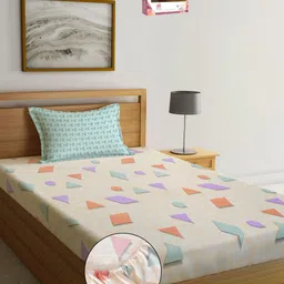Myntra Elegant Homes White Printed 300 TC Fitted Single Bedsheet Set 1.50 m x 2.20 m-picture-20
