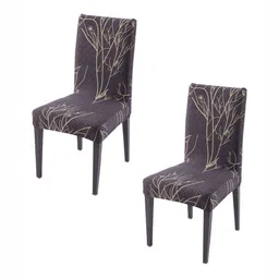 HOKIPO 2-Pcs Grey & Cream Colored Printed  Suitable Chair Cover-1