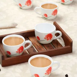 Larah by BOROSIL White & Red 6 Pieces Printed Opalware Glossy Cups - 140 ml Each-17