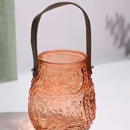 MARKET99 Orange & Brown Textured Cylindrical Glass T-Light Candle Holder-25
