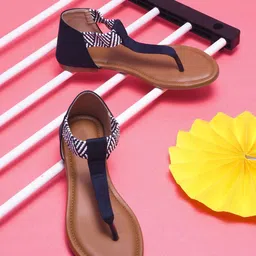 Try Me Women Striped T-Strap Flats-6