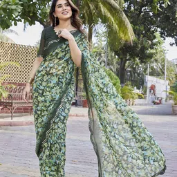 Moda Rapido Women Floral Mirror Work Pure Georgette Saree-picture-8
