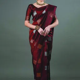 CANIZZARO Geometric Woven Design Zari Jacquard Silk Banarasi Saree With Unstitched Blouse-picture-15