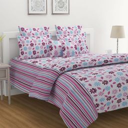 SWAYAM Purple & Blue Floral 160 TC King Bedsheet with 2 Pillow Covers-image-49