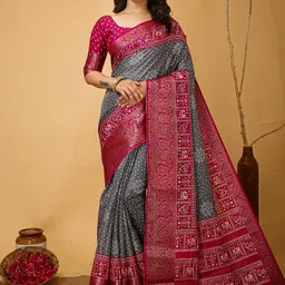 Panzora Kalamkari Zari Bandhani Saree With Unstitched Blosue Piece-53