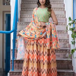 DIVASTRI Printed Semi-Stitched Lehenga & Unstitched Blouse With Dupatta image 2