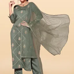 Anouk Rustic Women Floral Embroidered Kurta with Trousers & Dupatta-image-62
