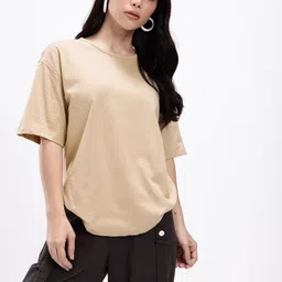 URBANICE Women Solid Round Neck Pure Cotton Oversized T-shirt-picture-19