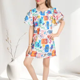 Lei-Chie Print Flutter Sleeve A-Line Dress-image-70