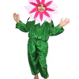 Kaku Fancy Dresses Kids Nature Theme Double Shade Pink Flower Costume Jumpsuit & Headgear-image-59