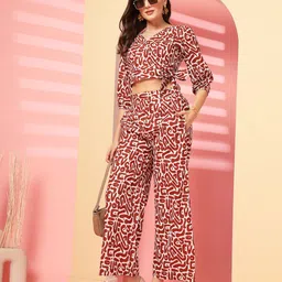 Indibelle Printed V-Neck Top With Trousers Co-Ords-image-4