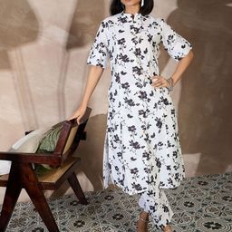 all about you Floral Printed Mandarin Collar Pure Cotton Tunic With Trouser-31