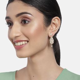 House of Pataudi Gold-Plated American Diamond Studded Floral Drop Earrings-25