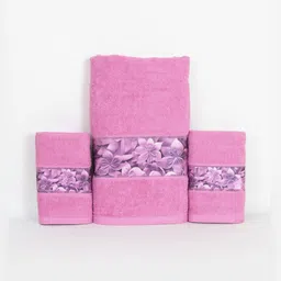 Myntra Elegant Homes Pink & Purple 3 Piece Printed Cotton 450 GSM Towel Set-picture-19