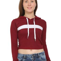 SAIOM Women's Maroon Crop Hoodie Neck Top-image-13