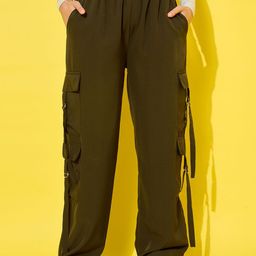 DIMPY GARMENTS Women Relaxed Loose Fit High-Rise Cargos Trousers-image-60
