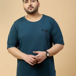 Rigo Men Plus Size Floral Printed Round Neck Cotton Oversized T-shirt-image-59