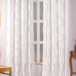 HOMEMONDE Grey & White 2 Pieces Printed Cotton Sheer Window Curtain-image-35