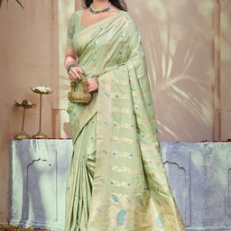SANGAM PRINTS Paisley Printed Zari Tussar Saree-image-66