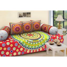 BAJO'S 6-Pcs Green & Red Printed Cotton Single Diwan Set image 5