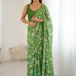 KALINI Green Satin Printed Sarees-picture-48
