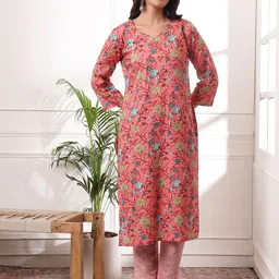 KALINI Women Floral Printed Regular Pure Cotton Kurti with Trousers & With Dupatta-picture-47