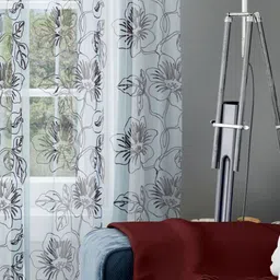 Parda Online White & Brown Set of 2 Floral Sheer Door Curtain-18