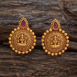 Kushal's Fashion Jewellery Gold Plated Ruby Contemporary Antique Studs Earrings-37
